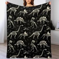 Dinozaurų fosilijos juodame pledelyje Minkštas ir jaukus pledas augintiniams, vaikams ir suaugusiems 150x125cm(60x50in) black