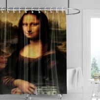 Mona Lisa Bubblegum Shower Curtain - Classic Portrait With Pink Bubble, Black & White Art Parody, Waterproof Bath Decor W60H190(CM)-1 Pcs brown