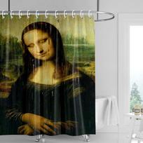 Mona Lisa Bubblegum Shower Curtain - Classic Portrait With Pink Bubble, Black & White Art Parody, Waterproof Bath Decor W200H180(CM)-1 Pcs