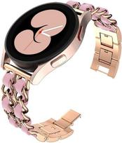 20mm 22mm Band for Samsung Galaxy Watch 4/classic/5/6/7/FE/active 2 Leather+Metal Link bracelet correa watch 5 Pro 45mm Strap Galaxy 6 40mm 44mm rožinės rožinės spalvos