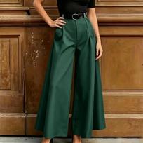 Womens high waisted wide leg dress pants loose fit business casual work trousers with pockets elastic waistband XL tamsiai žalia spalva
