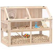 Wooden Hamster Cage, 3-Tier Rodent Cage, Small Animal Cage with Seesaw, Running Wheel, Hut, 95 x 53 x 76 cm, Natural Wood 95 x 53 x 76 cm natūrali