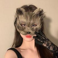 1 vnt. dirbtinio kailio lapės katės pusės veido kaukė pliušinis gyvūnas Cosplay aksesuaras Helovino vakarėlio „pasidaryk pats“ kostiumo dekoravimo rekvizitas balta