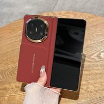 Foldable Magnetic Phone Case Mate X7 X6 Premium PU Leather Texture Electroplated Hinge Shockproof PC Cover Huawei Mate X6 black