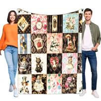 Alisa Stebuklų šalyje pledas, Vintažinis mozaikinis pasakų dizainas, Minkštas jaukus vilnos lovos sofos dekoras, Unikali dovana Ki 125cm*150cm