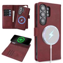 2 viename Nuimamas kortelių dėklas Magnetinė piniginė Odinis dėklas Samsung S26 Ultra S25 Plus S24 S23 Flip verslui Belaidis įkrovimas Galaxy S24+
