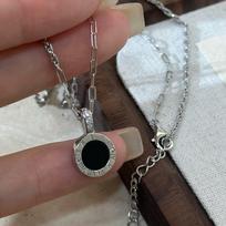 S925 Sterlinginio Sidabro Romėniškų Skaitmenų Agato Pakabukas Karoliai Moterims, Dvisienis Raktikaulio Grandinėlė, Lengvo Prabangumo Sidabro Papuošalai. 925 Silver gray