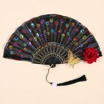 Sequin Decorated Spanish Handheld Fan Handheld Flamenco Dance Fan Vintage Gothic Dance Fan Style 1 black