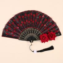 Sequin Decorated Spanish Handheld Fan Handheld Flamenco Dance Fan Vintage Gothic Dance Fan Style 6 black