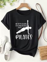Pilates marškinėliai moterims Juokingi su raidėmis spausdinti grafiniai marškinėliai Vasariniai trumparankoviai O-kaklo laisvi viršutiniai drabužiai Treniruotėms Joga Sporto salės drabužiai Y2K XL white