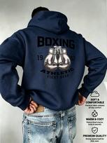 Vyriškas bokso pirštinių gobtuvas Bokso grafika Rudens vilnos džemperis Fitnesas Sportinis Streetwear laisvas megztinis XL black