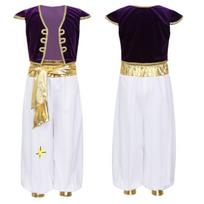 Vaikų berniukų arabų princo kostiumas, kepuraitė, rankovės, liemenė, liemenė su kelnėmis, skirtos Helovino suknelių vakarėliui 3-4 Years violetinė
