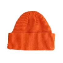 Unisex rudens žieminė briaunota megzta kepurė Minkšta rankogaliais trumpa melioninė kepurė Vyriška tamsiai mėlyna stiliaus kepurė 54cm-60cm fluorescencinė oranžinė spalva