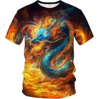 Vyriški drakono marškinėliai Vasariniai trumpomis rankovėmis Vyriški 3D marškinėliai Viršus Gyvūnų tema Marškiniai Anime rašto marškinėliai Viršus 6XL XL orange