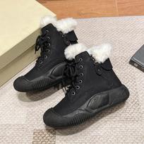 Fur Flats Platform Ankle Snow Boots Plush Cotton Mid Heels Casual Shoes Winter 2025 Trend Sport Warm Shoes Non Slip Botas Mujer 40 juoda