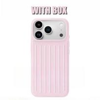 2026 INS Style NEW 3D Corrugated Stripe Stylish Business Luggage Cover For IPhone 17 Pro Max 16 15 14 13 Original Aluminum Alloy Back Cover iPhone17 Pro Max rožinė