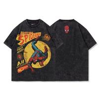 2026 naujas Komiksų Venom Žmogus-voras Unisex Retro skalbiamas apvalios apykaklės marškinėlis gatvės Harajuku HipHop drabužiams M black
