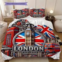Britų imperija Londonas Anglija patalynė, antklodės užvalkalas, pagalvės užvalkalas, namų dekoracija, gimtadienio dovana (1 * užvalkalas ant antklodės + 2 * užvalkalas pagalvei, be užpildo) 135x200cm