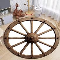 Vintažinis medinis vežimo ratas apvalus kilimas retro medžio stiliaus lengvai valomas minkštas kilimas svetainei vaikų miegamajam Diameter 80cm