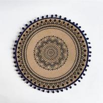 Boho Mandalos Apvalūs Padėkliukai Karščiui Atsparūs Lino-Medvilnės Stalo Padėkliukai Plaunami Neslystantys Valgomojo Dekoras (as the picture,1) beige