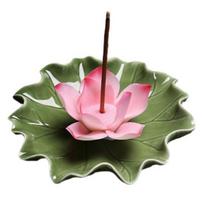 Ceramic Lotus Incense Stick Holder Decorative Water Lily Flower Leaf Base Incense Burner Yoga Meditation Temple Home Office Ornament rožinė