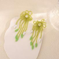 Vintage Style Crystal Tassel Drop Earrings With Geometric Alloy Design For Womens Evening Wear Green Bead Flower beige