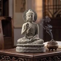 Sėdinčio Budos statula Akmens išvaizdos Senovinė Meditacijos Praktikuotojams, Arbatos Kambariui, Biurui Preaching