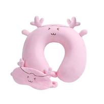 Memory Foam Neck Pillow for Travel, Set with Eye Mask Memory Foam Pillow tamsiai rausva spalva