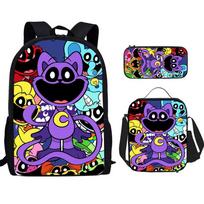 Kuprinė Odinė portfelio tipo rankinė Pieštukinė Trys viename 3D besišypsantys gyvūnai Besišypsantys padarai Mokyklinė kuprinė school bag purple