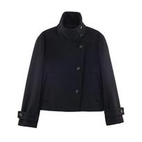 Womens Winter Short Wool Blend Coat Stand Collar Streetwear Chic Outerwear Black Beige XS S M L XS juoda