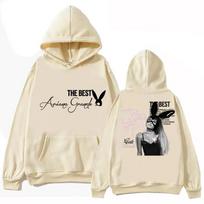 Ariana Grande Men's and women's hoodies, Harajuku hip-hop pullovers, hoodies, sweatshirts, fashionable women's streetwear L beige
