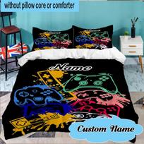 Custom Name 3PCS Game controller Bedding Set Including 1pc Duvet Cover And 2pcs Pillowcases for Bedroom, Dormitory Gift Home Decor 135cmx200cm white