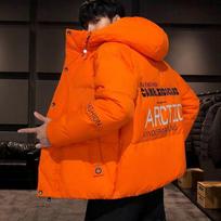 Vyriškas žieminis paltas striukė Streetwear Hip Hop Parka Korėjietiški Geltoni Juodi Drabužiai Pūkinės Striukės S oranžinė