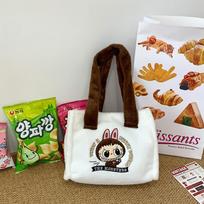 New Labubu Single Shoulder Bag for Women, Large Capacity Plush Cartoon Handbag, Cute Ins Student Tote Bag CLE black