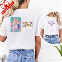 Polly Pocket marškinėliai su spauda Mielos Polly Pocket viršutinės dalys Polly Pocket animacinių filmukų marškinėliai Patogus džemperis kasdieniam dėvėjimui Moteriški marškinėliai M gray