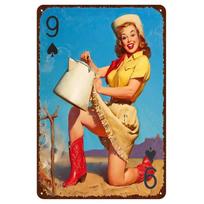 Pin-Up merginos skardinės plokštės, garažo dirbtuvės metalo dekoras 20x30cm brown