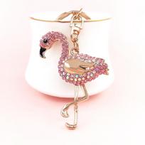 Shiny Rhinestone Flamingo Shape Cute Car Keychain Cell Phone Pendant Handbag Key Ring rožinė