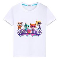 Summer Anime Super Kitties 100% Cotton T-shirt Print Short Tops Cartoon Pride Tshirt Y2k One Piece Boys Tees Kids Clothes Girls 110 white