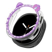PC Case for Samsung Galaxy Watch 8 40mm 44mm Cute KITTY CAT Diamond Protector Hollow Accessories for woman Samsung watch8 Cover for watch 8 40mm violetinė