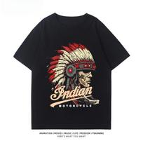 Indian Motorcycle Sunki lokomotyvo kruizinė dviratininko apranga Klubo vyriški ir moteriški laisvalaikio vasariniai laisvi madingi universalūs marškinėliai M black