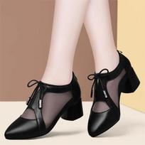 Botas Femininas Women Classic Pointed Toe Mesh Breathable Spring Summer Ankle Boots Lady Fashion Ankle Square Heel Shoes 40EU/CN41 white