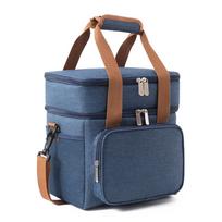 Large Capacity Insulated Picnic Lunch Bag - Double Layer, Waterproof, Handheld/Shoulder Design tamsiai mėlyna