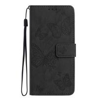 Leather Phone Case For iPhone 17 Air 16 Pro 15 Plus X 10 XS Max 16E 17Pro Max Butterfly Embossing Print Card Slots Wallet Cover iPhone 15 black