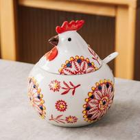 Creative Rooster Ceramic Spice Jar, Large Capacity Seasoning Container, Kitchen Storage & Pepper Holder Red white