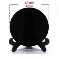 Aukštos kokybės natūralaus juodo obsidiano akmens regėjimo veidrodis, apvalus diskas, Fengšui veidrodis, kristalų namų dekoravimui, dovana su stovu 1pcs black