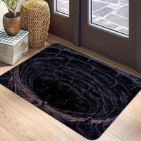 3D Stone Pit Stone Cave Vortex Carpet Waterfall Stone Pit Entrance Doormat Carpet for Entrance Door Entrance Door Floor Mat 40x60CM black