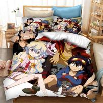 3D Printed Anime Tengen Toppa Gurren Lagann Duvet Cover Bedding Set Double Twin Full Queen King Adult Kid Bedclothes Quilt Cover 135x200cm gray