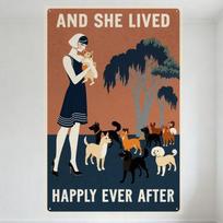 DORA Tin Sign Vintage And She Lived Happily Ever After Metal Sign Art Deco Style Woman  Dogs Tin Poster for Bar Home Wall Decor Retro Metal 20x30cm（7.8x11.8inch） black