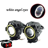 12V 125W Motociklo LED priekinis žibintas, 6000K Automobilinis papildomas prožektorius, Angel Eye Motociklo rūko ir darbinis žibintas 1 pair (2 pieces) balta