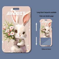 Rabbit Design Card Holder: Student Meal, School Badge, Work Permit Access white